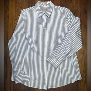 Chico's Light Blue and White Striped Dress Shirt